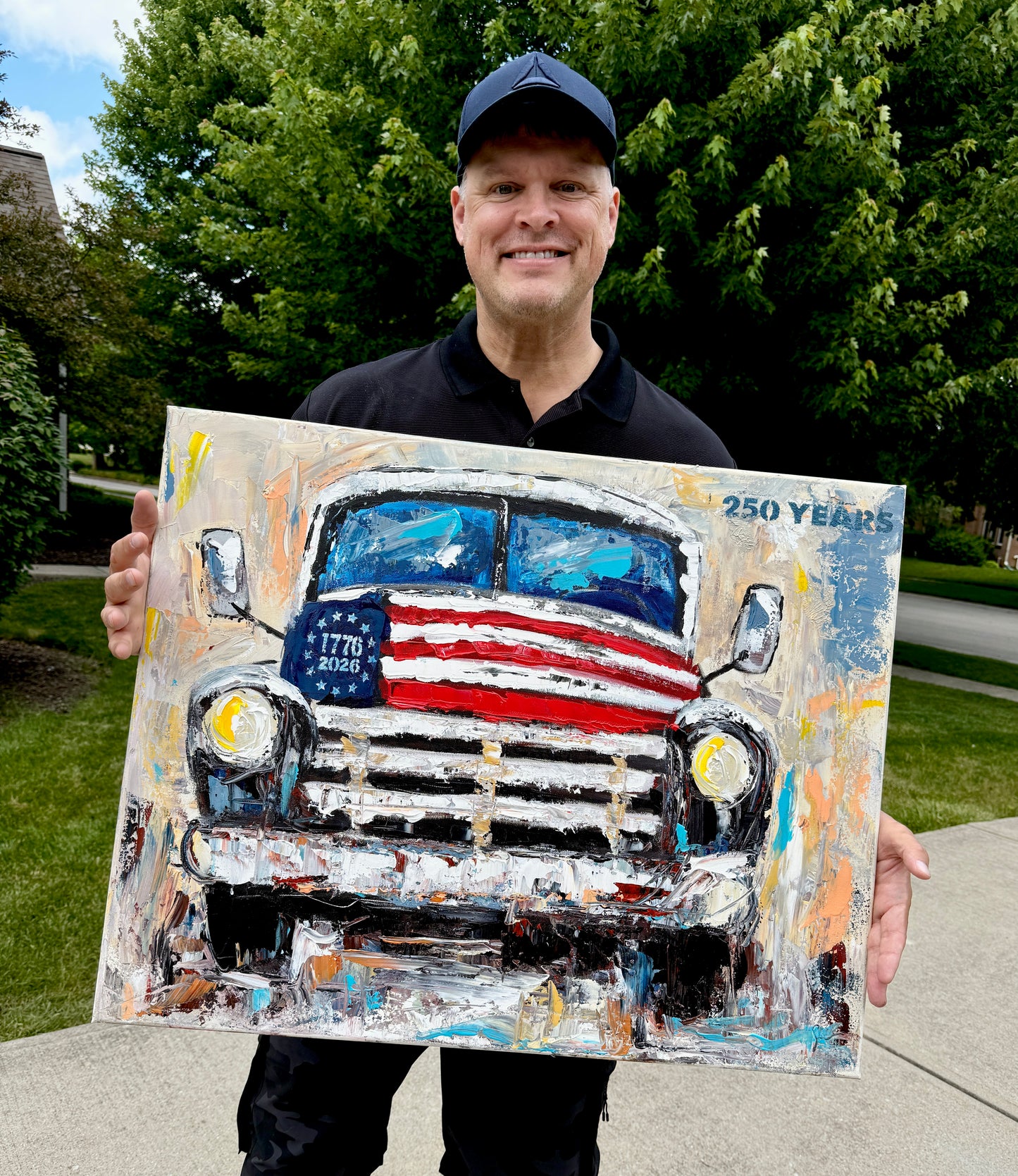 Limited Edition 250th ￼Anniversary Patriotic Truck PRINT.  (This is a print, not an original painting.)
