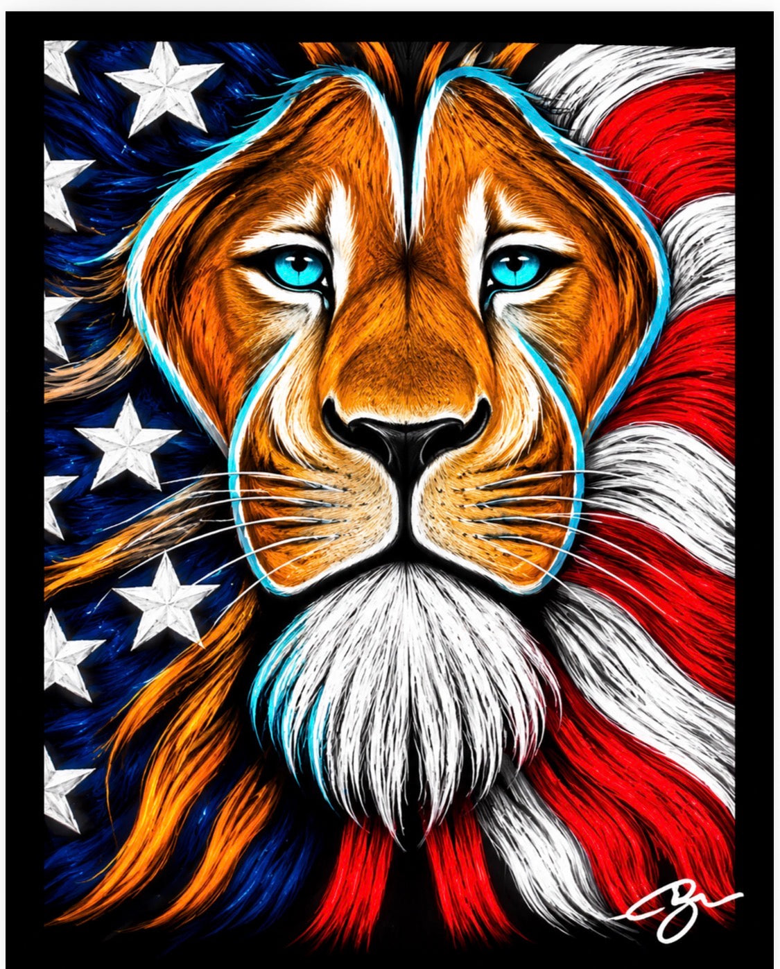 Limited Edition 250th ￼Anniversary Patriotic LION CHALK Art Print.  (This is a print, not an original painting.
