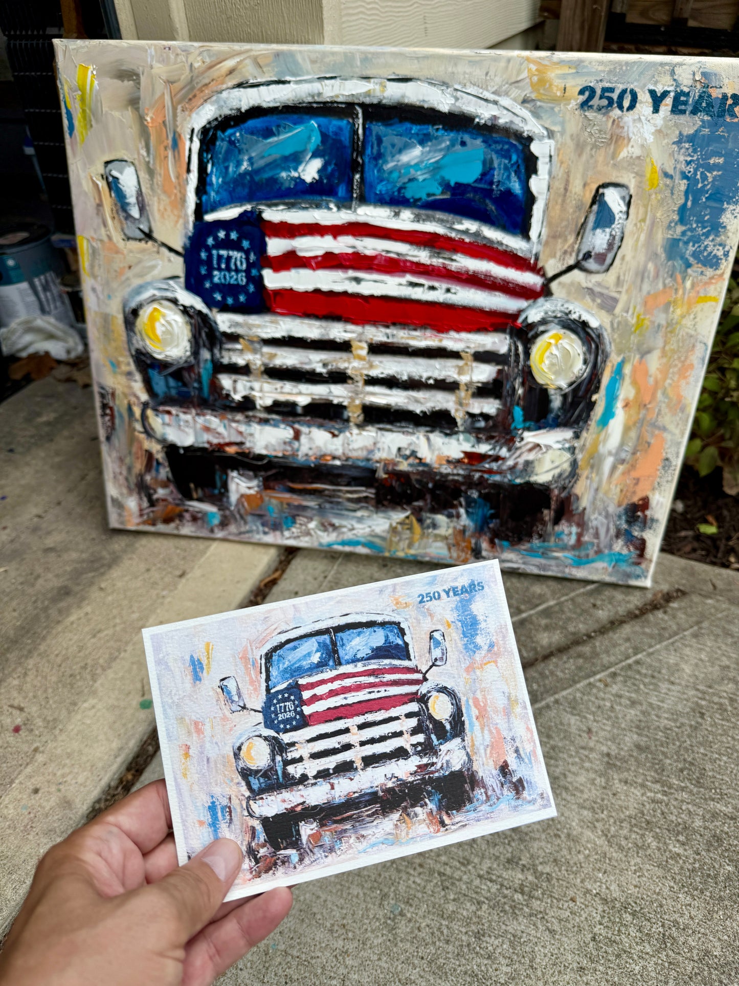 Limited Edition 250th ￼Anniversary Patriotic Truck PRINT.  (This is a print, not an original painting.)